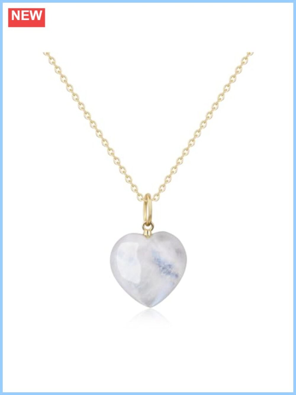 14K Gold Plated 925 Sterling Silver Moonstone Heart Pendant Necklace